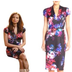 Betsey Johnson Black Floral Stretch Sheath Dress sz 6